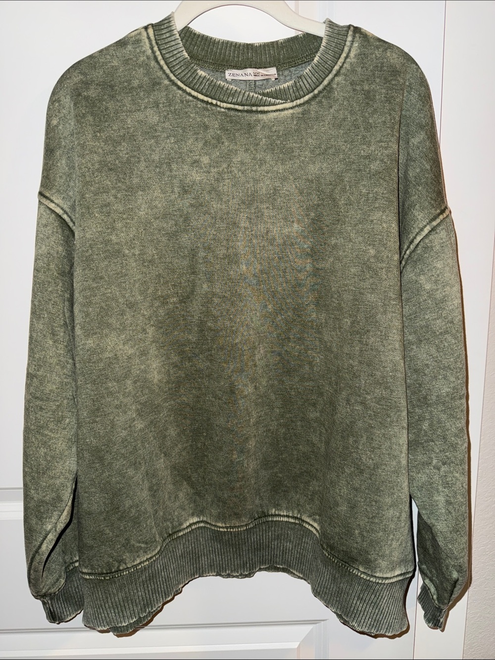 Zenana Outfitters Mineral Wash Olive Crewneck Sweatshirt
